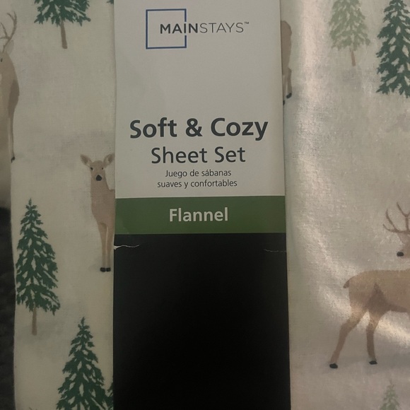 Mainstays Flannel Sheet Set - White with Green Trees and Deer - Picture 1 of 3